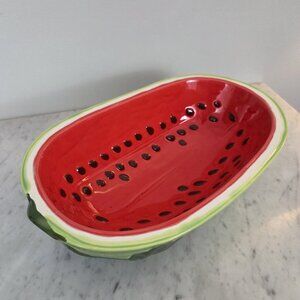 Vintage Folk Art Large Ceramic Watermelon Fruit Salad Serving Bowl